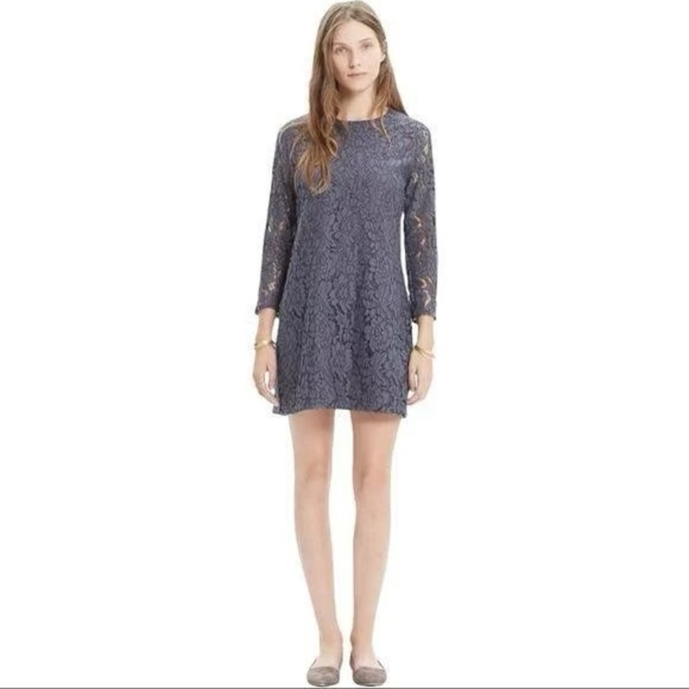 Madewell Gray Floral Lace Overlay Shift Dress